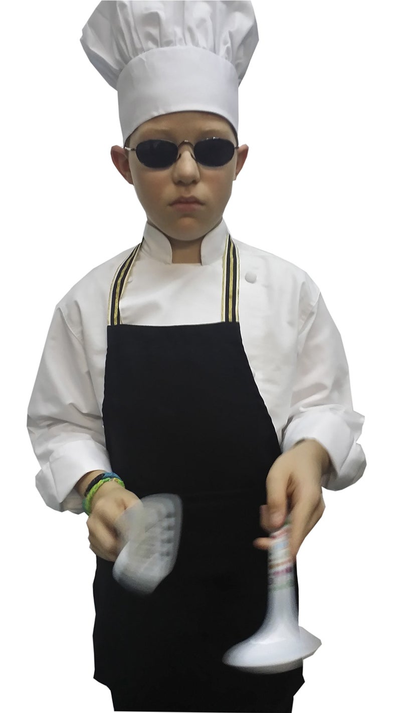 CHEFSKIN طقم أطفال شيف سكين مئزر + قبعة م يناسب من 7-12 أبيض قماش حقيقي (1) - Image 4